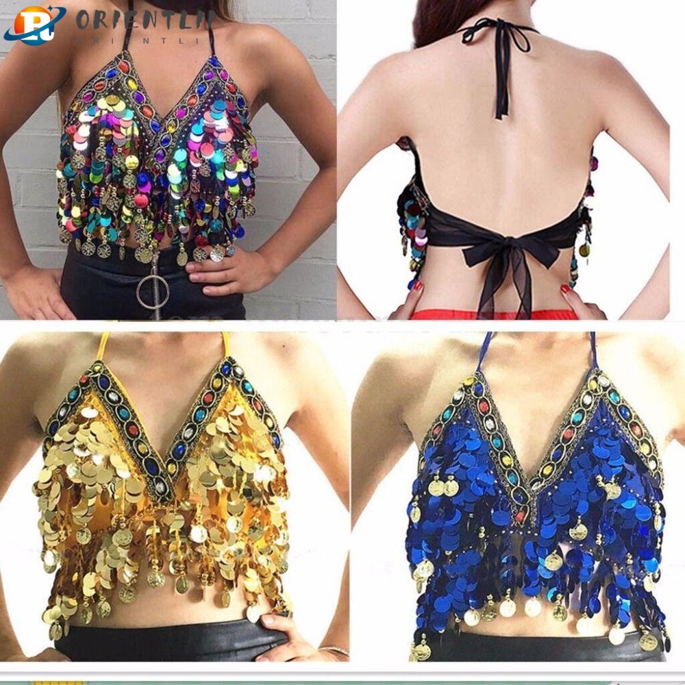 Áo Bra Múa Bụng Phối Tua Rua Đính Kim Sa Lấp Lánh Dành Cho Nữ