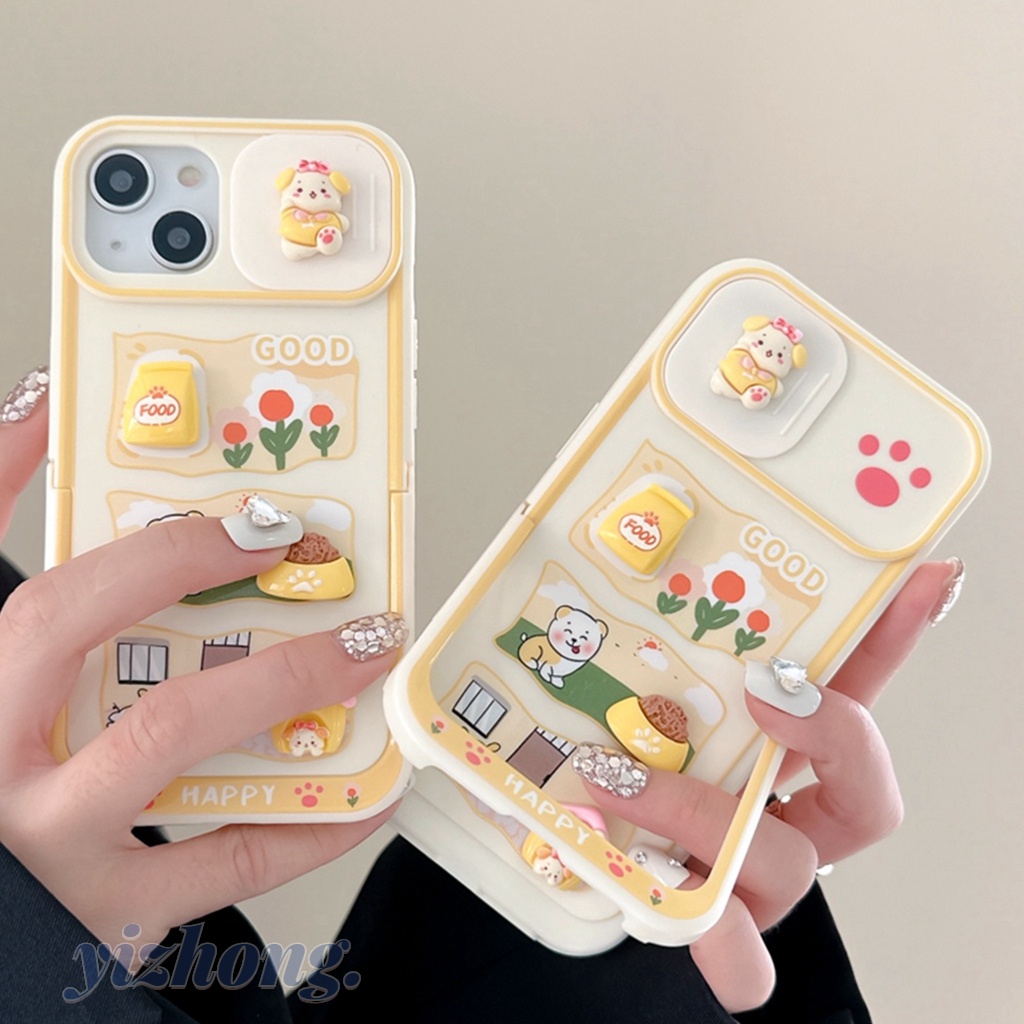 Ốp Điện Thoại TPU Mềm Hình Cún 3D Có Giá Đỡ Bảo Vệ Chống Trầy Xước Cho iPhone 14PM 11 13 12 Pro Max