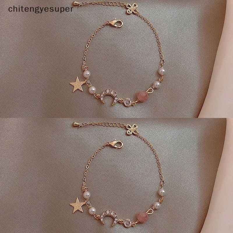 Vòng Tay Hợp Kim Đính Đá Zircon / Mặt Trăng / Ngôi Sao Dễ Thương Thời Trang Cho Nữ