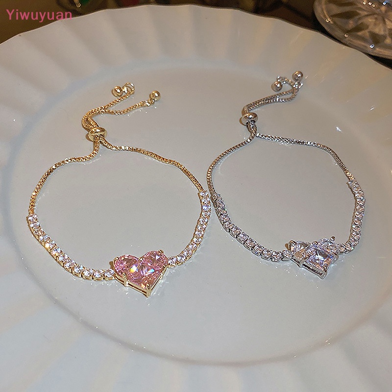 1 / 1 Cặp Vòng Tay / Vòng cổ / Bông Tai Đính Đá Zircon Hình Trái Tim Lấp Lánh Thời Trang Mới
