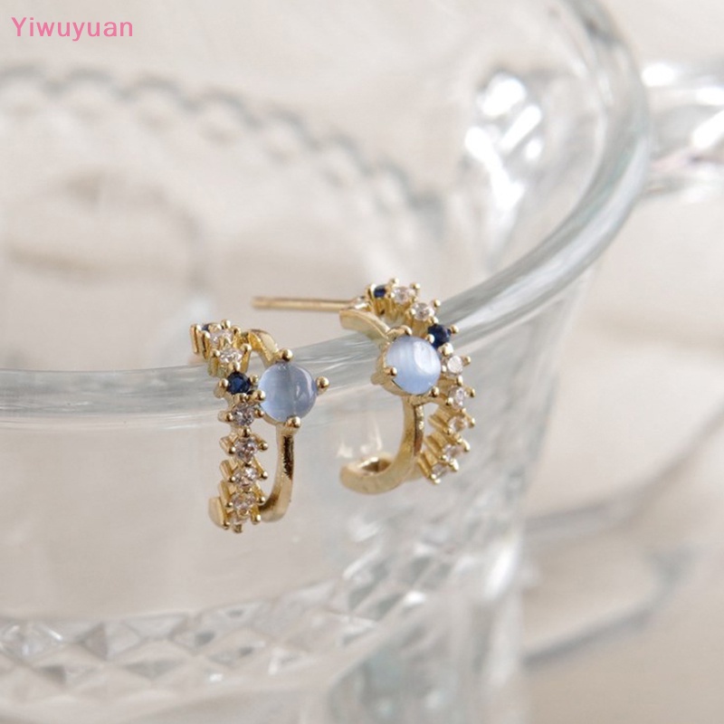 < Yiwuyuan > Khuyên Tai Đính Đá Mắt Mèo Zircon Ngọc Trai Thời Trang Hàn Quốc Ngọt Ngào Cho Nữ