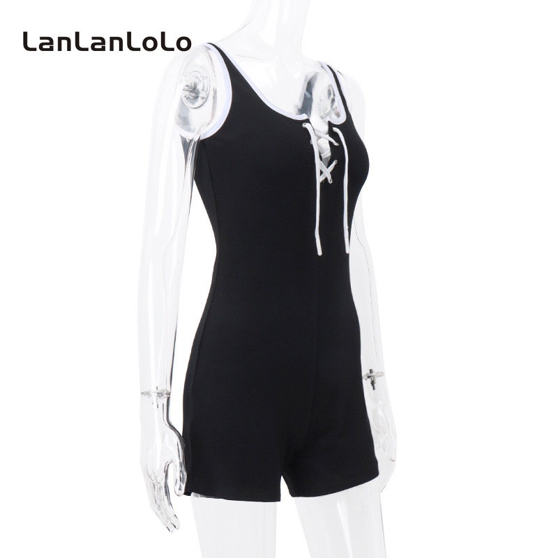 Jumpsuit LanLanLoLo sát nách cổ chữ V màu sắc tương phản thời trang 2023 cho nữ