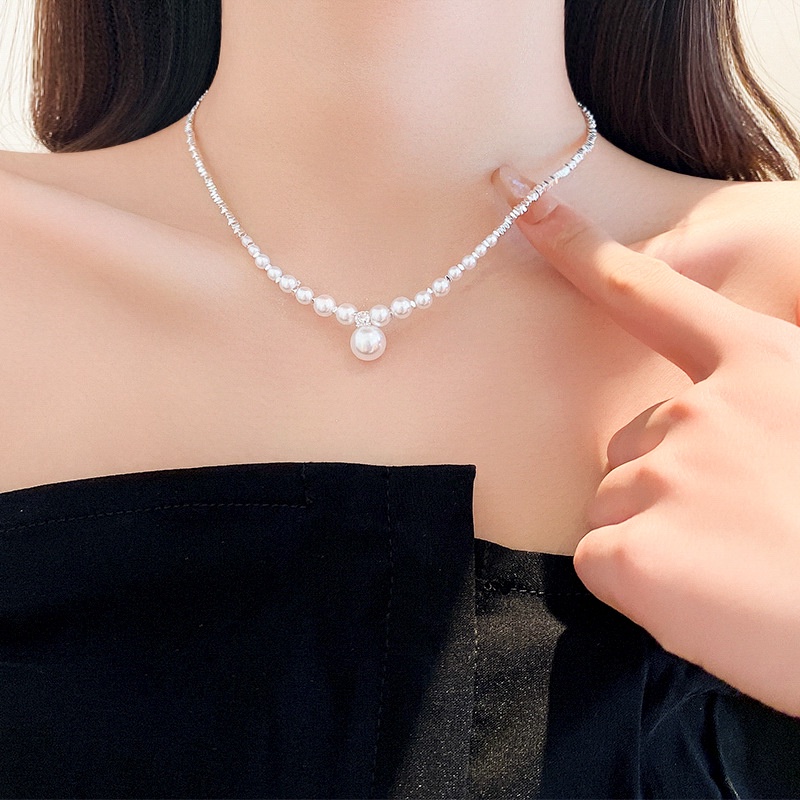 Vòng cổ Mạ Bạc Mặt Hình Tam Giác Đính Ngọc Trai Nhân Tạo Thời Trang