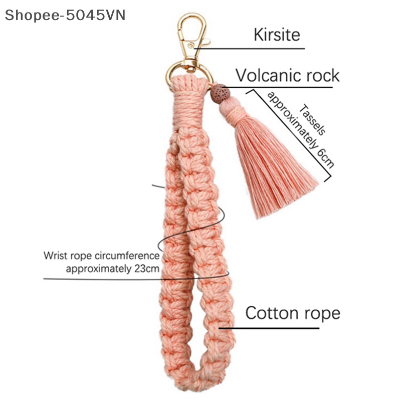 Móc Khóa Dây Cotton Bện Đính Đá Lava Phong Cách Boho Sáng Tạo Cho Nữ