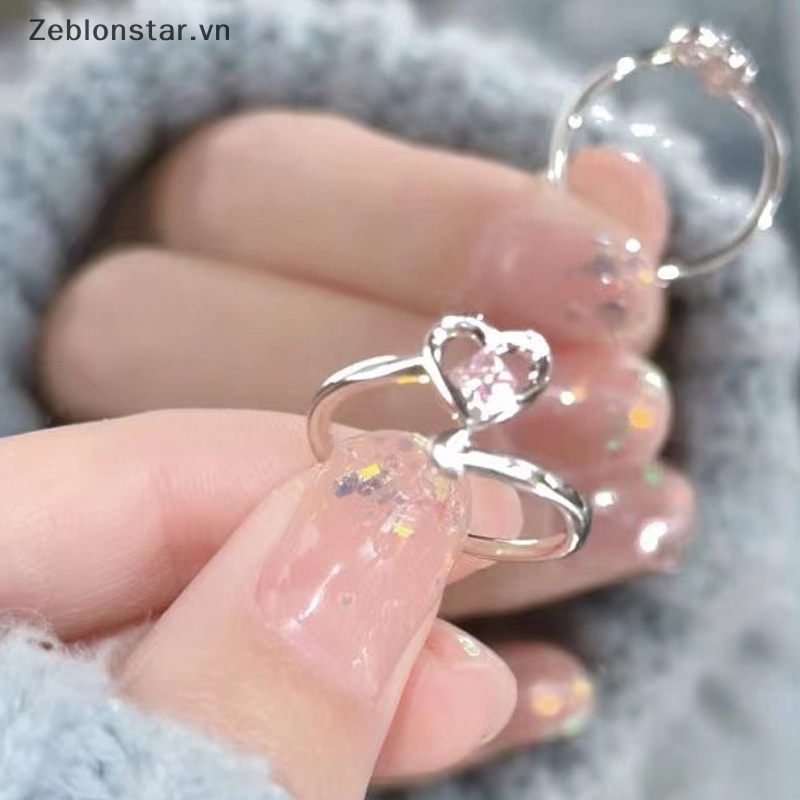 Nhẫn Cặp Đính Đá Pha Lê Hồng Hình Trái Tim Phong Cách Vintage Thời Trang