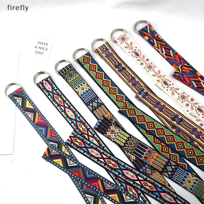 Thắt Lưng Vải Canvas Khóa Chữ D In Họa Tiết Bohemian Thời Trang Cho Nữ