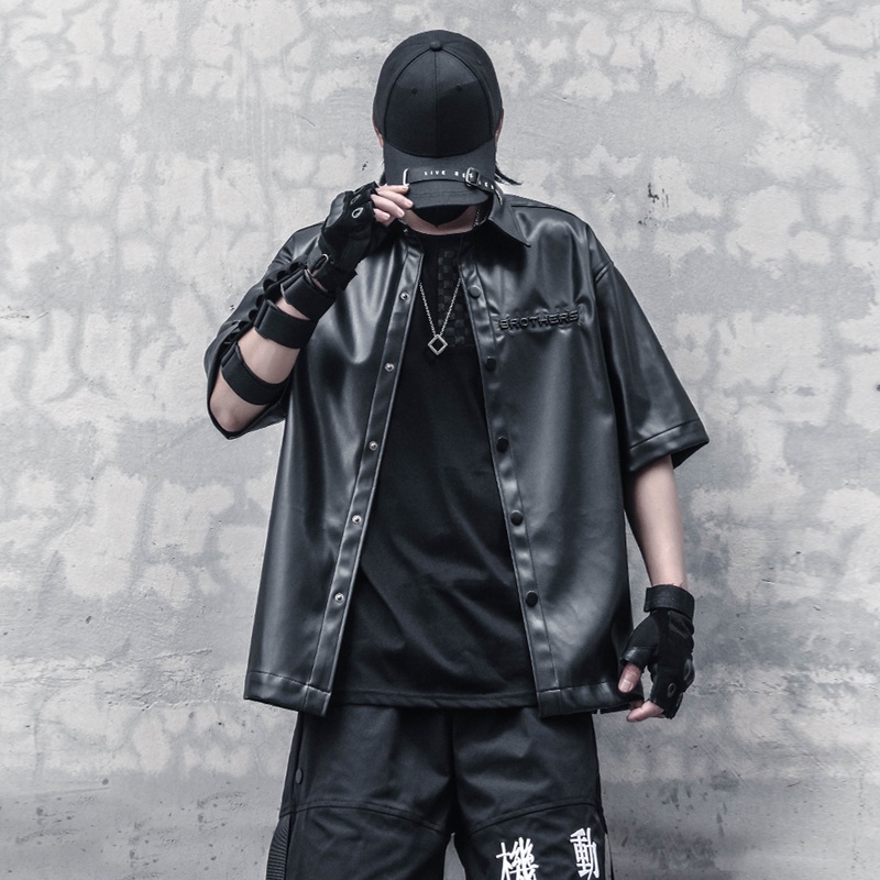 Áo Khoác Da PU Tay Ngắn Dáng Rộng Dập Nổi Họa Tiết Đường Phố Mỹ Cá Tính Thời Trang Mùa Hè Cho Nam