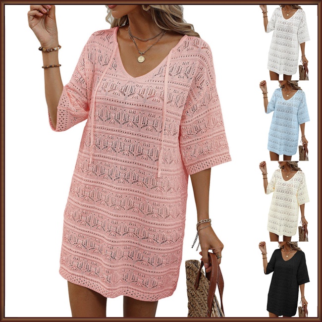 Áo Khoác Dệt Kim Dáng Dài Cổ Chữ V Che Nắng Thời Trang Đi Biển Mùa Hè Cho Nữ