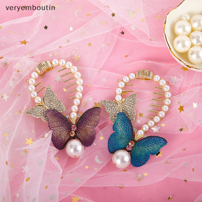 Kẹp Tóc Đuôi Ngựa Đính Đá Ngọc Trai Nhân Tạo Thêu Họa Tiết Thời Trang Cho Nữ