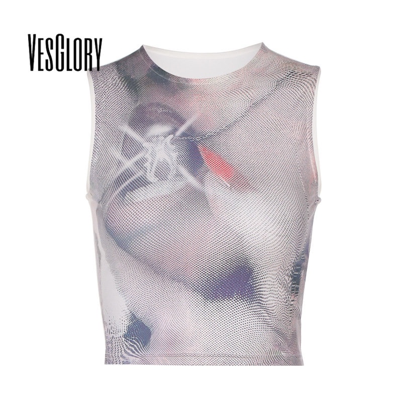 Áo Tank Top Sát Nách Cổ Tròn Dáng Ôm In Họa Tiết Thời Trang Quyến Rũ Cho Nữ 2023