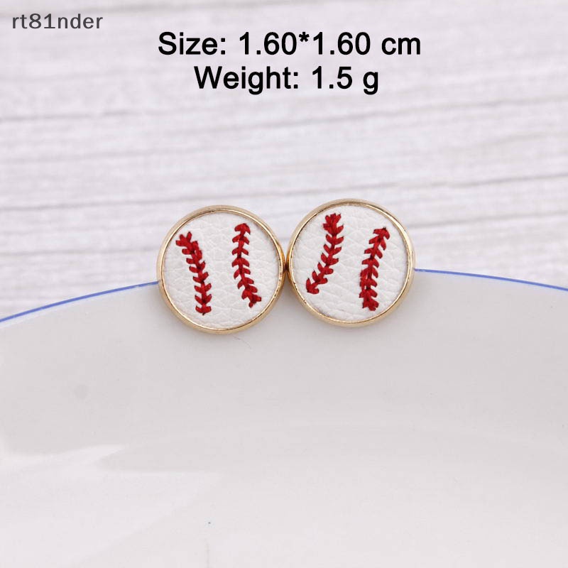 Khuyên Tai Bóng Chày Bằng Da Thêu Hình Tròn Mini Cho Nữ