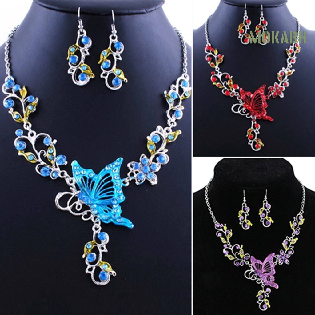 Bộ Vòng cổ + Bông Tai Hình Hoa &amp; Bướm Cổ Điển Cho Nữ