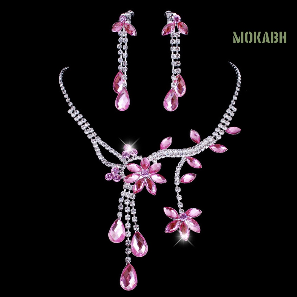 Bộ Vòng cổ + Bông Tai Đính Kim Cương Giả Hình Giọt Nước Sang Trọng Cho Nữ