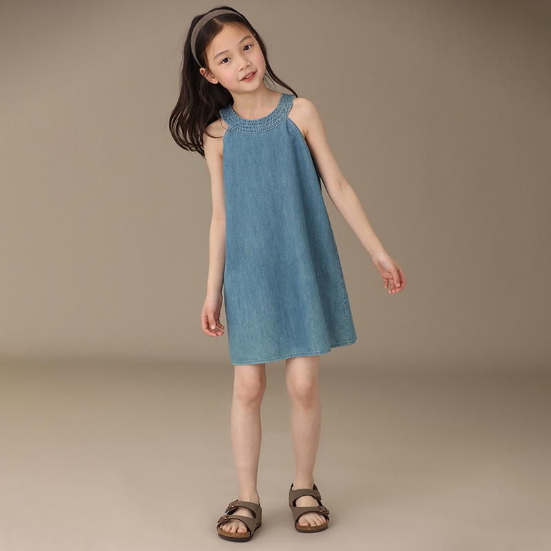 Đầm Yếm Denim Cổ Tròn Thời Trang Mùa Hè Hàn Quốc Dành Cho Bé Gái