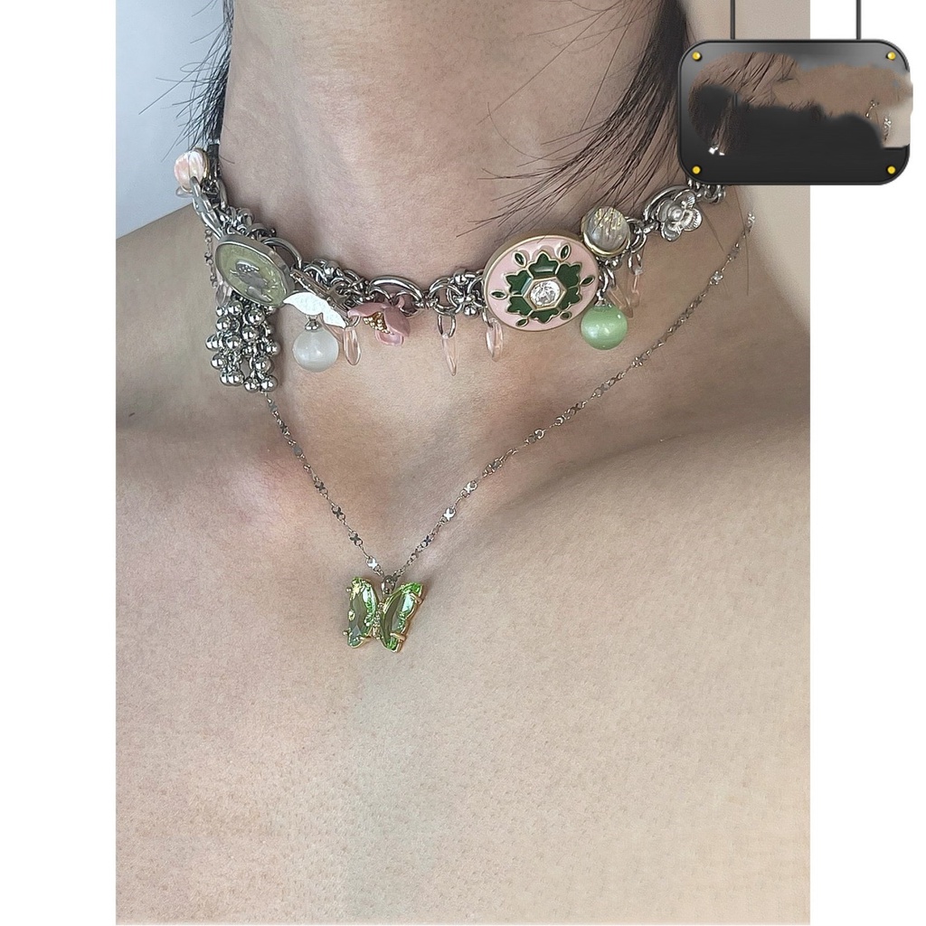 Vòng cổ Thép Titan Mặt Hình Bướm Phong Cách Retro Trung Hoa