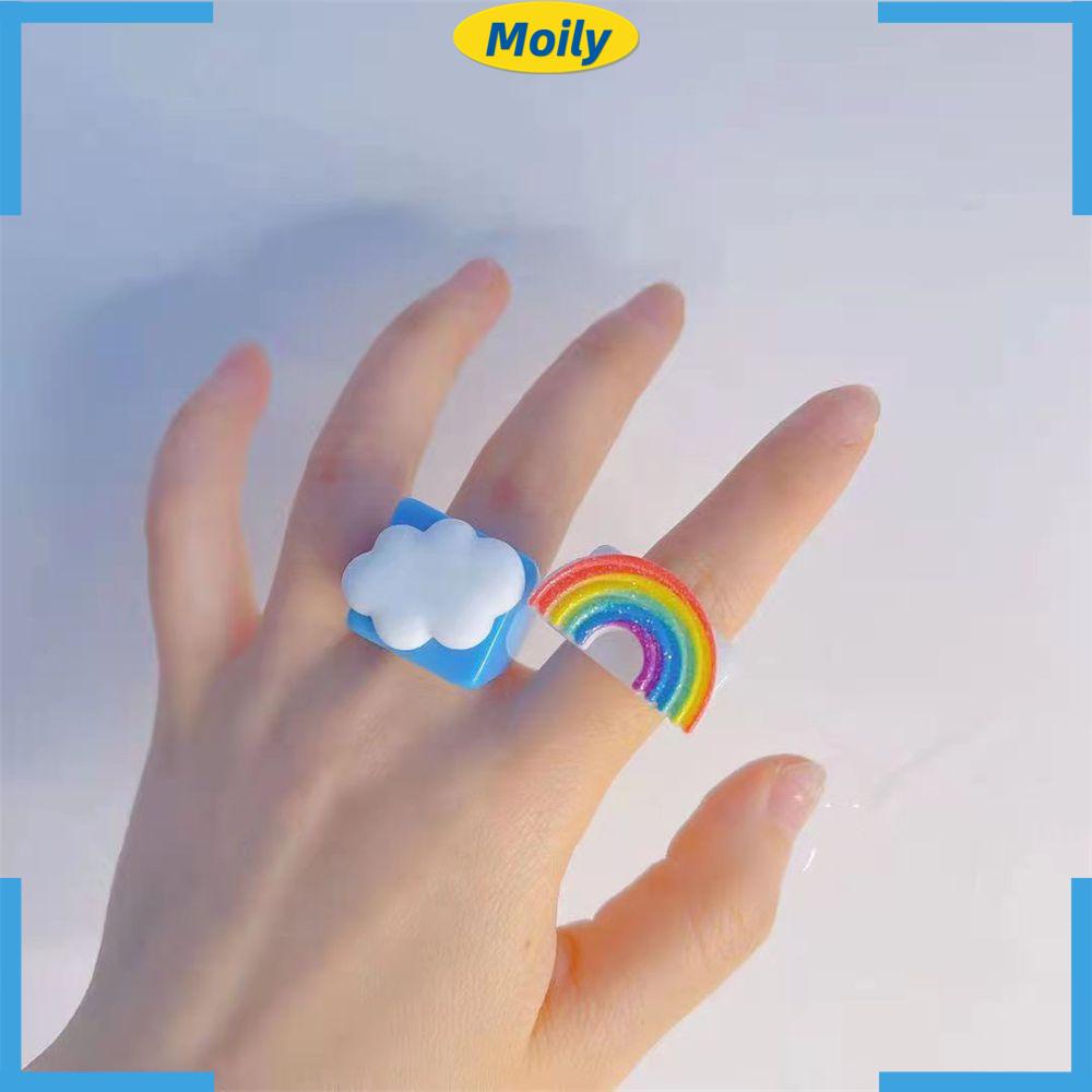 Nhẫn Nhựa Acrylic Họa Tiết Hoạt Hình Nhiều Màu Thời Trang Mùa Hè Cho Nam Và Nữ