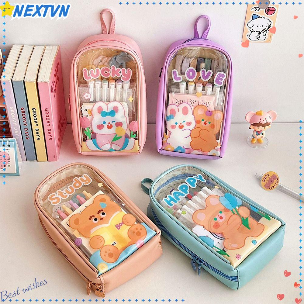 Túi Đựng Bút Trong Suốt Cỡ Lớn Họa Tiết Hoạt Hình Xinh Xắn Ốp