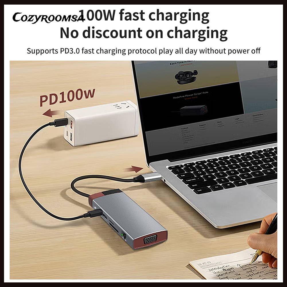 Hub Chia Cổng Type C 5GMbps 10 Trong 1 Cho MacBook PC