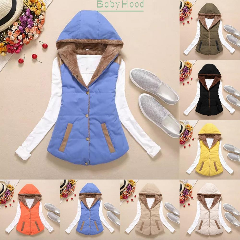 Women Winter Button Down Hooded Jacket Warmer Lady Gilet Waistcoat Padded Coat#BBHOOD