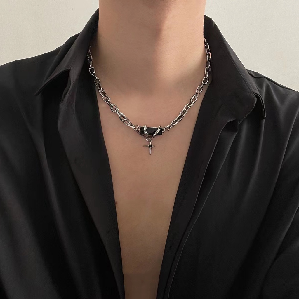 Vòng cổ Nhiều Lớp Đính Đá Zircon Đen Phong Cách Hip Hop