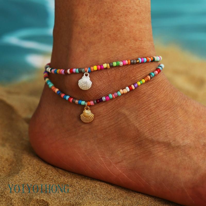 Lắc Chân Chuỗi Hạt Nhiều Màu Phong Cách Boho Thời Trang