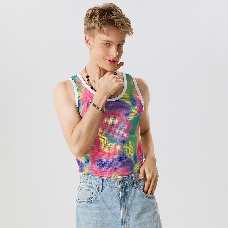 INCERUN Áo Ba Lỗ Cổ Tròn Nhuộm Màu Thời Trang Cá Tính Cho Nam