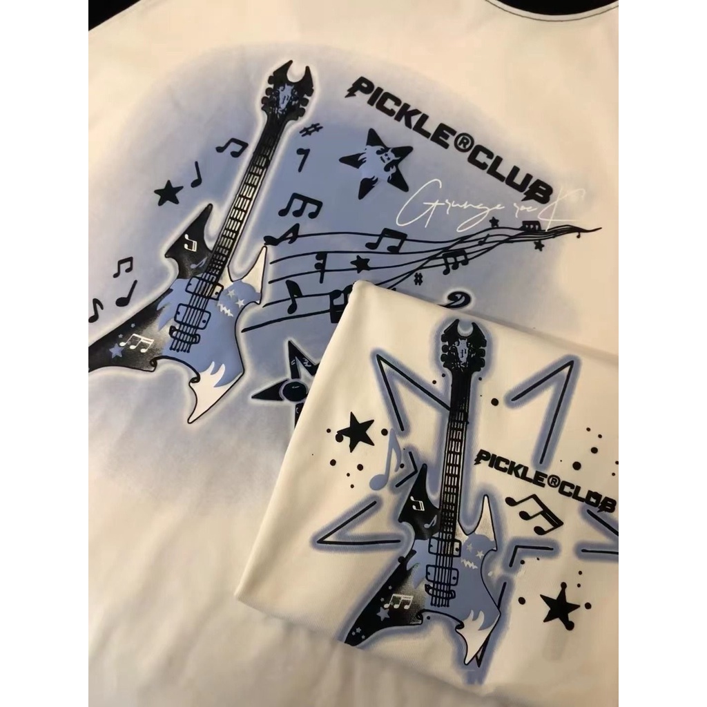 Áo Thun Cotton Tay Ngắn Dáng Rộng Màu Trơn In Hình Đàn Ghi Ta Điện Thời Trang Mùa Hè Cho Nam Và Nữ