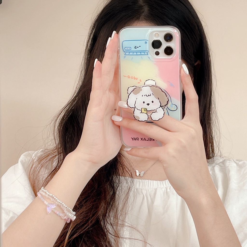 Ốp Điện Thoại TPU Mềm Trong Suốt Chống Sốc In Hình Chú Chó Hoạt Hình Có Giá Đỡ Và Dây Đeo Cổ Tay Cho iPhone 11 13 12 14 Pro Max