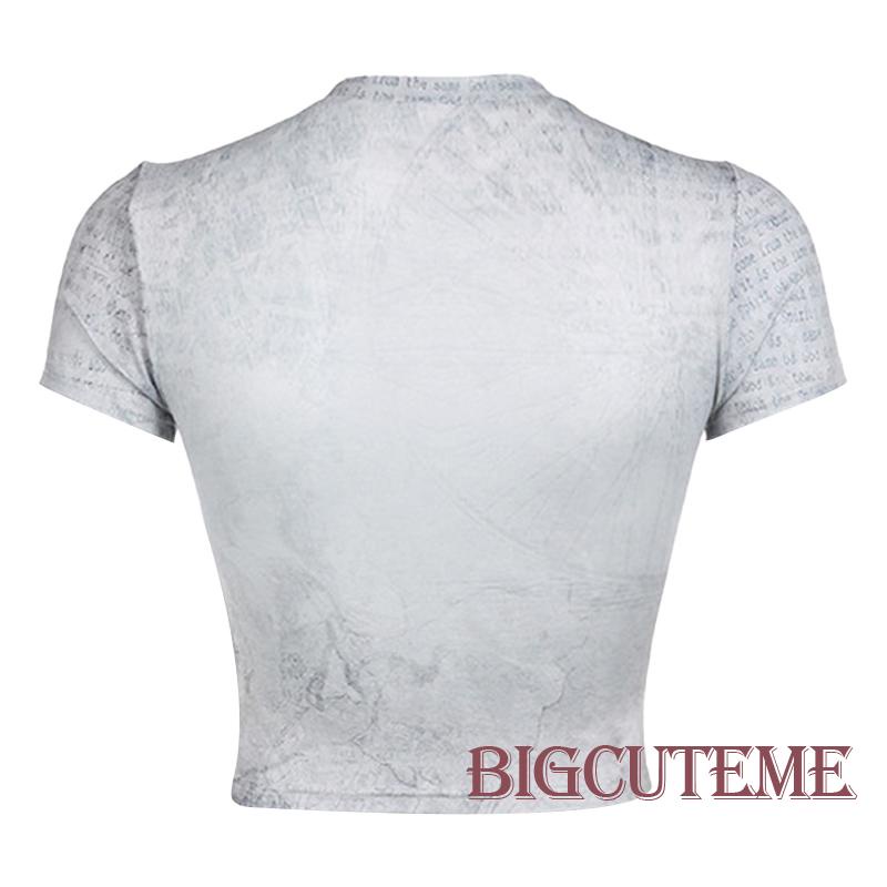 Áo Thun Crop Top Tay Ngắn Cổ Tròn In Họa Tiết Trừu Tượng Thời Trang Xuân Hè Cho Nữ