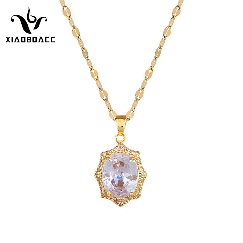 Dây Chuyền Thép Titan Mặt Hình Học Đính Đá Zircon Thời Trang Hàn Quốc Cho Nữ