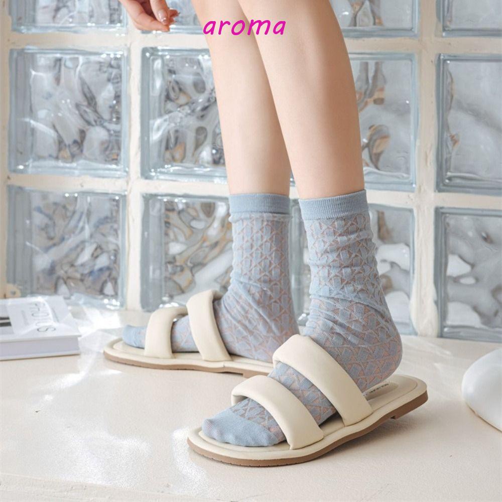 Vớ Cotton Lụa Thủy Tinh Trong Suốt Thấm Hút Mồ Hôi Thoáng Khí Phối Ren Dễ Thương Thời Trang Cho Nữ