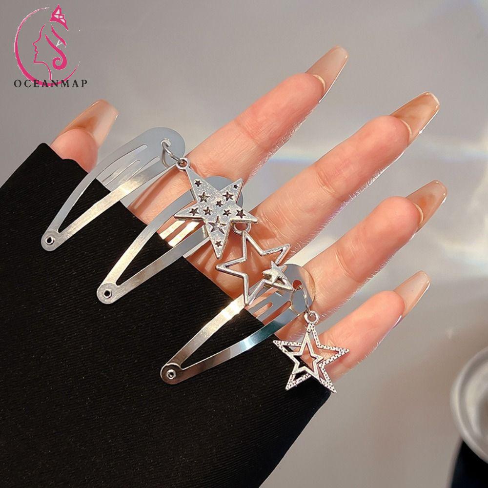 OCEANMAP Kẹp Tóc Ngôi Sao Năm Cánh Bằng Kim Loại Màu Bạc Y2K BB