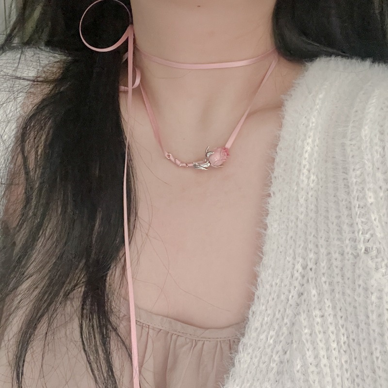 Vòng Cổ Dây Xích Màu Hồng Cá Tính