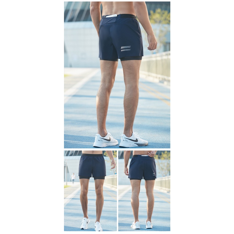 Quần Lửng Thể Thao Bằng Nylon Hai Trong Một Màu Trơn Mau Khô Dành Cho Nam