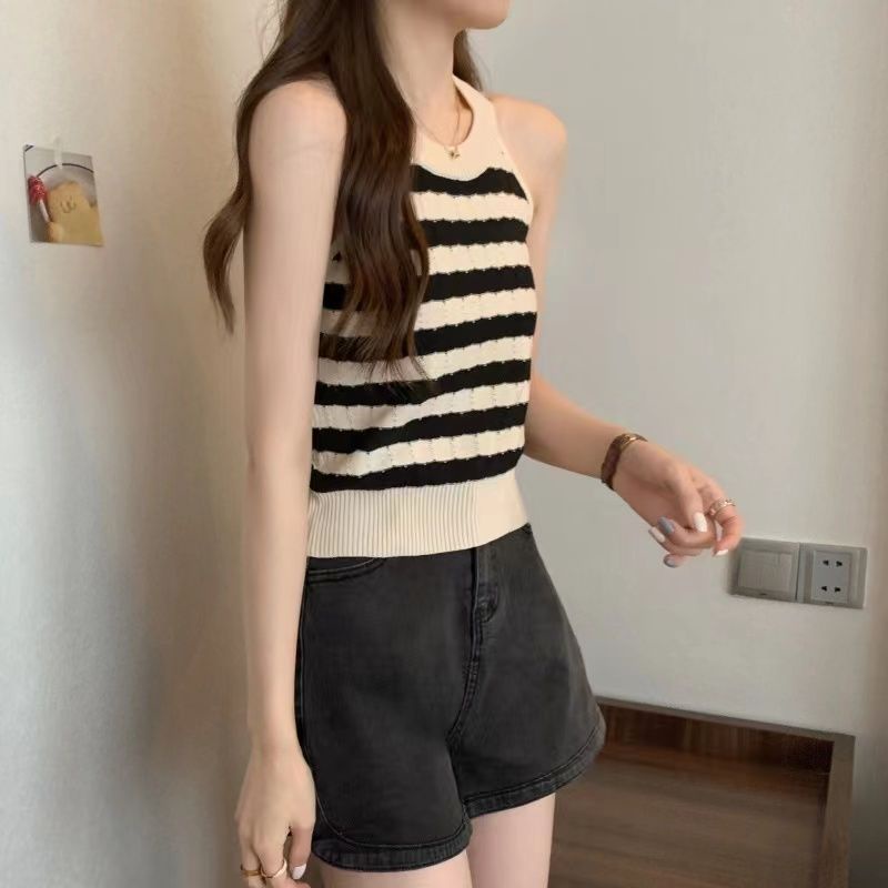 Áo Dệt Kim Không Tay Kẻ Sọc Phong Cách Thời Trang Mùa Hè Mới Cho Nữ