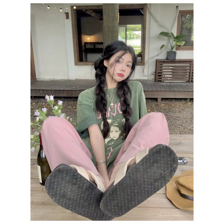 Áo Thun Ngắn Tay Dáng Rộng In Họa Tiết Phong Cách Retro