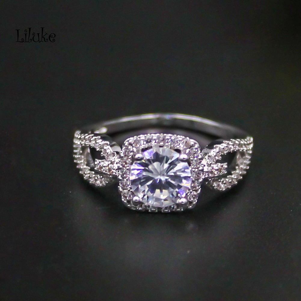 Nhẫn Mạ Bạc Trang Trí Đá Vuông Lấp Lánh Thời Trang Cho Nữ