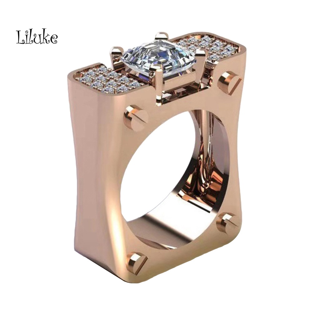 Nhẫn Hợp Kim Đính Đá Màu Trơn Kiểu Dáng Hình Học Thời Trang Cho Nữ