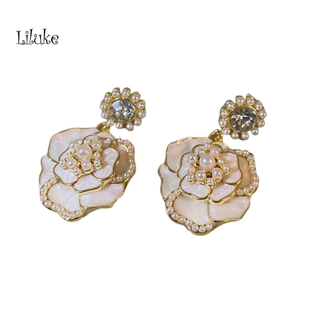 1 Đôi Bông Tai Hình Hoa Đính Ngọc Trai Giả Thời Trang