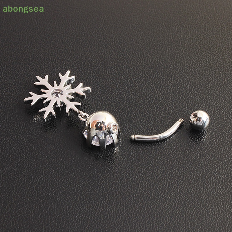 Khuyên Rốn Bằng Thép Không Gỉ Đính Đá Zircon Hình Bông Tuyết Màu Hồng Và Trắng Sáng Tạo Quyến Rũ Cho Nữ