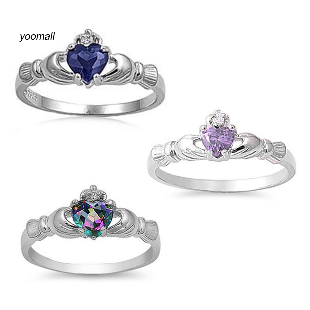 Nhẫn Đính Hôn Bằng Đồng Đính Đá Hình Trái Tim Sang Trọng Cho Nữ