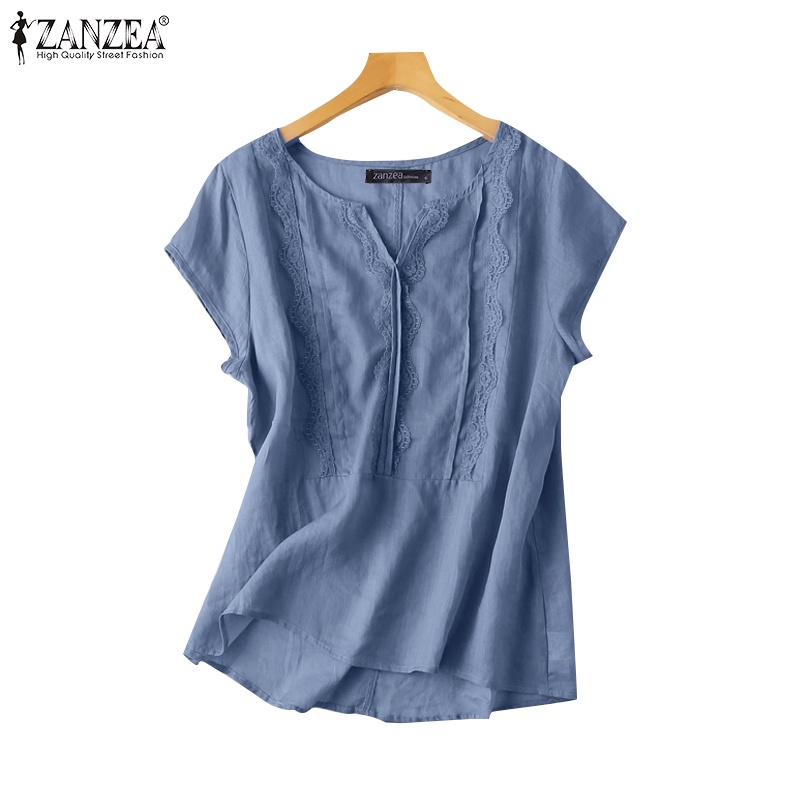 Zanzea Áo Sơ Mi Tay Ngắn Cổ Chữ V Màu Trơn Thời Trang Dành Cho Nữ