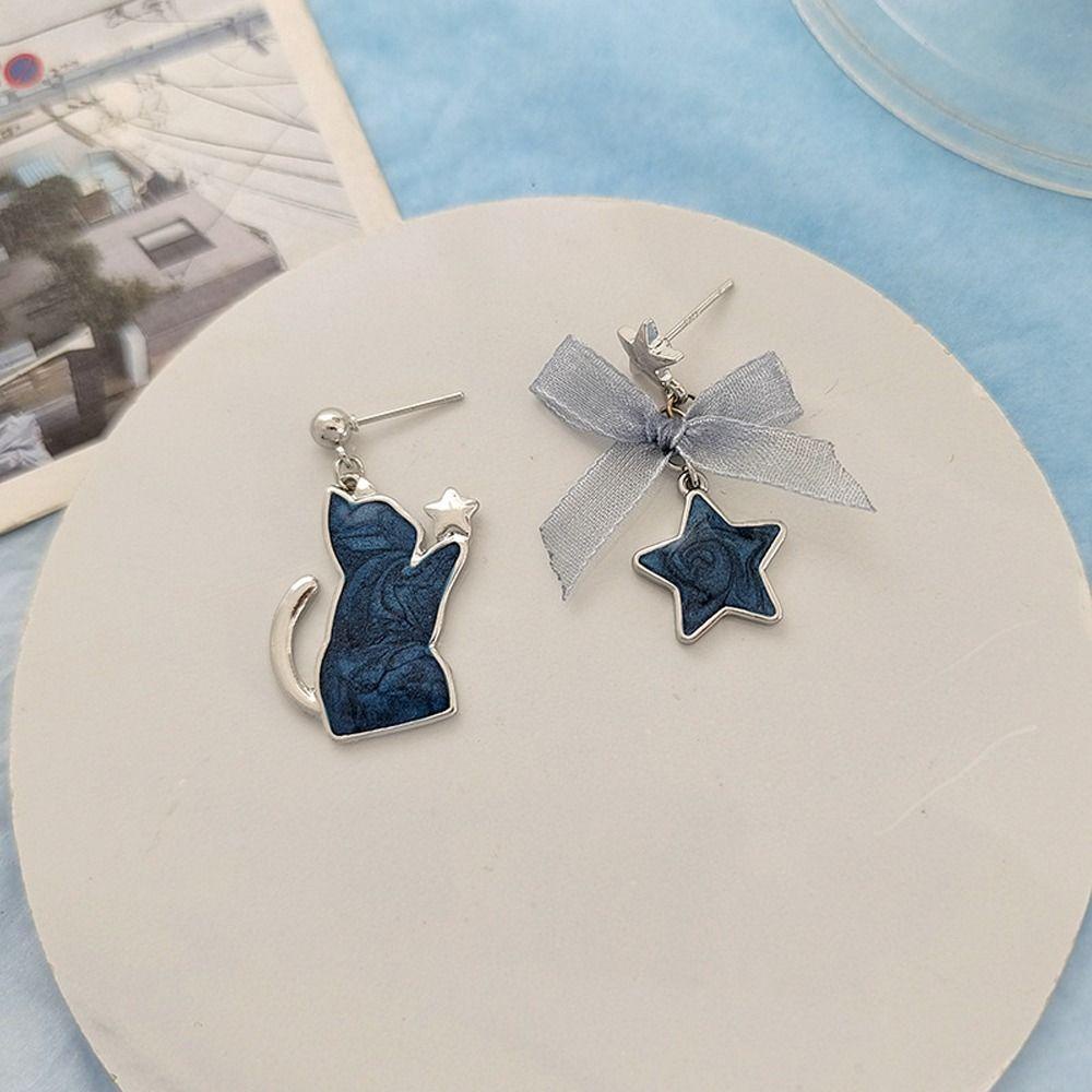 OCEANMAP Bông Tai Dáng Dài Không Đối Xứng Đính Đá Phối Tua Rua Phong Cách Hàn Quốc Ngọt Ngào Cho Nữ