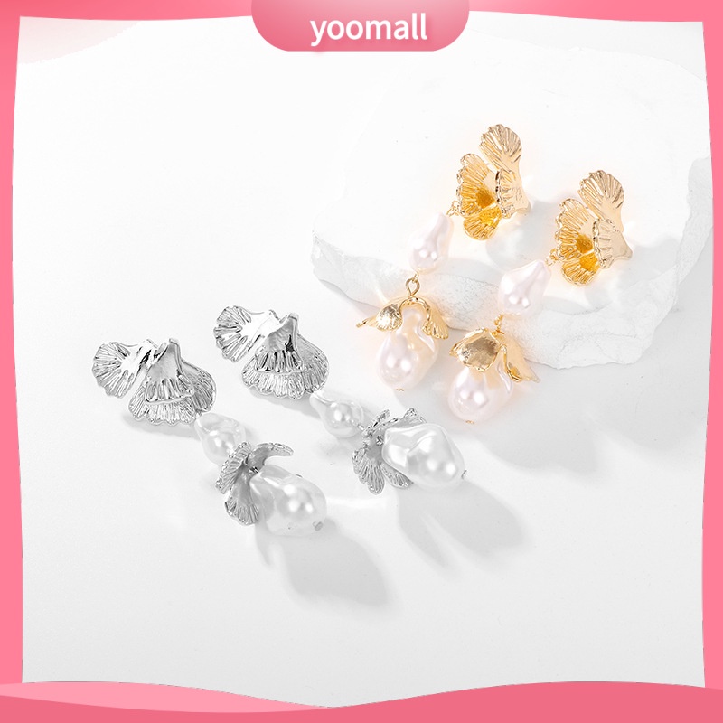 [YM] Bông Tai Hình Hoa Đính Ngọc Trai Bằng Hợp Kim Phong Cách Âu Mỹ Cá Tính Dành Cho Nữ