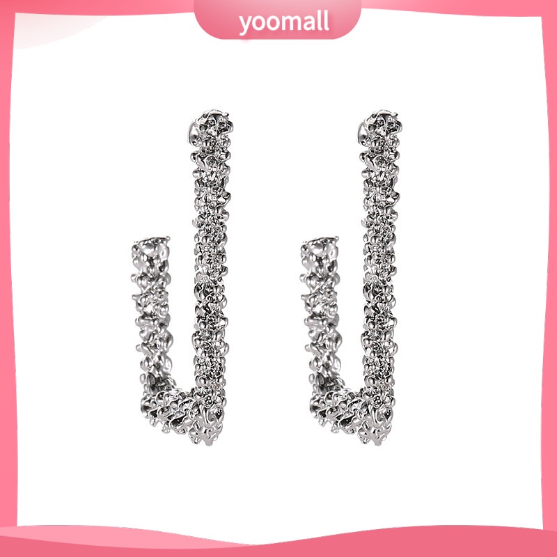 [YM] Bông Tai Hình Vuông Khắc Họa Tiết Hình Học Mặt Nhám Phong Cách Retro