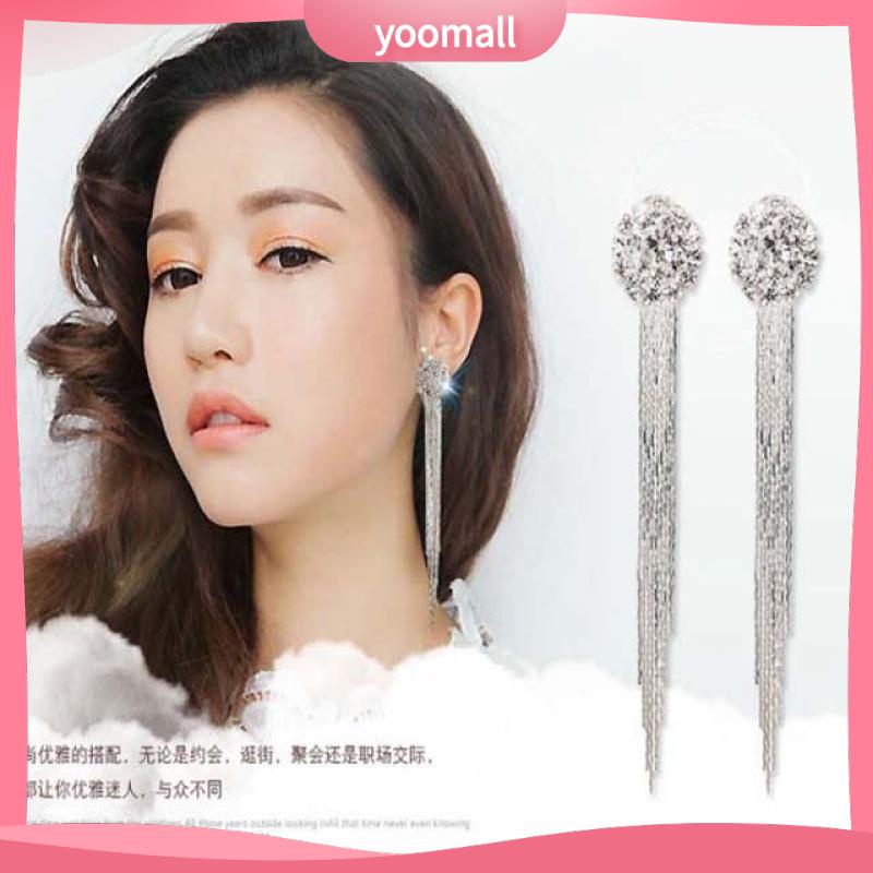 [YM] Bông Tai Dây Xích Kim Cương Pha Lê Cho Nữ
