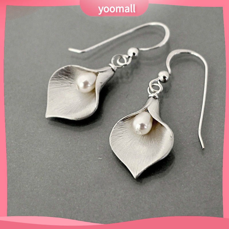 [YM] Khuyên Tai Thời Trang Hình Hoa lily Đính Ngọc Trai Nhân Tạo Phong Cách Âu Mỹ