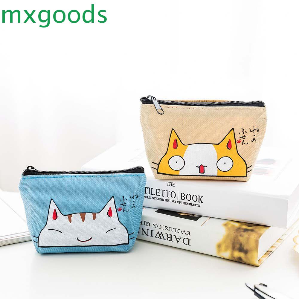MXGOODS Ví Đựng Tiền Xu Đa Năng Có Khóa Kéo In Họa Tiết Mèo Dễ Thương Cho Nữ