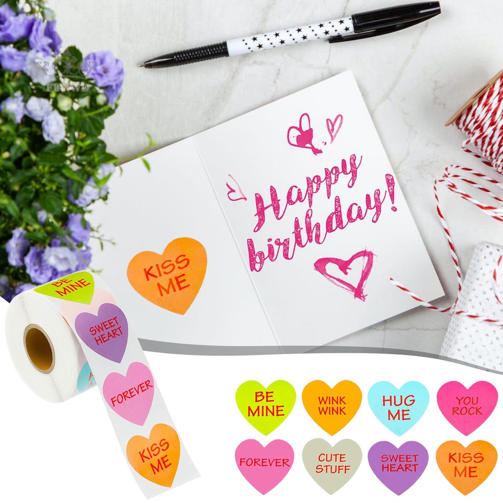 500 Miếng Dán 1.5 Inch Hình Kẹo, Trái Tim Dùng Cho Ngày Valentine