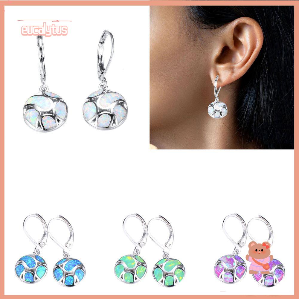 EUTUS Khuyên Tai Tròn Màu Xanh Lam / Trắng Dễ Thương Cho Nữ